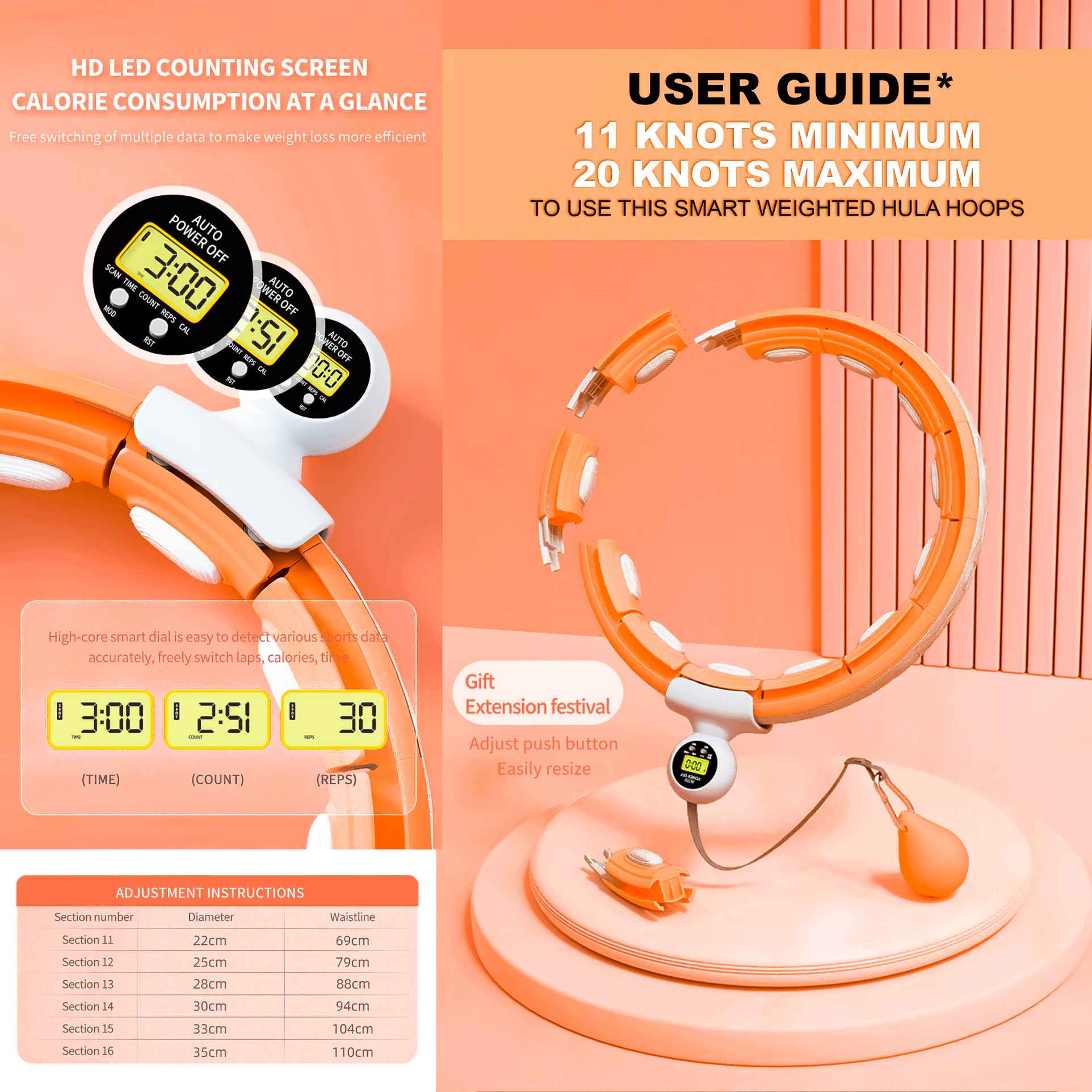 EASY TO USE AND NEVER FALLS】: The smart hula Rings hoop is simple to use. Compared with traditional hula Rings , the hula Ring will not fall down, which solves th