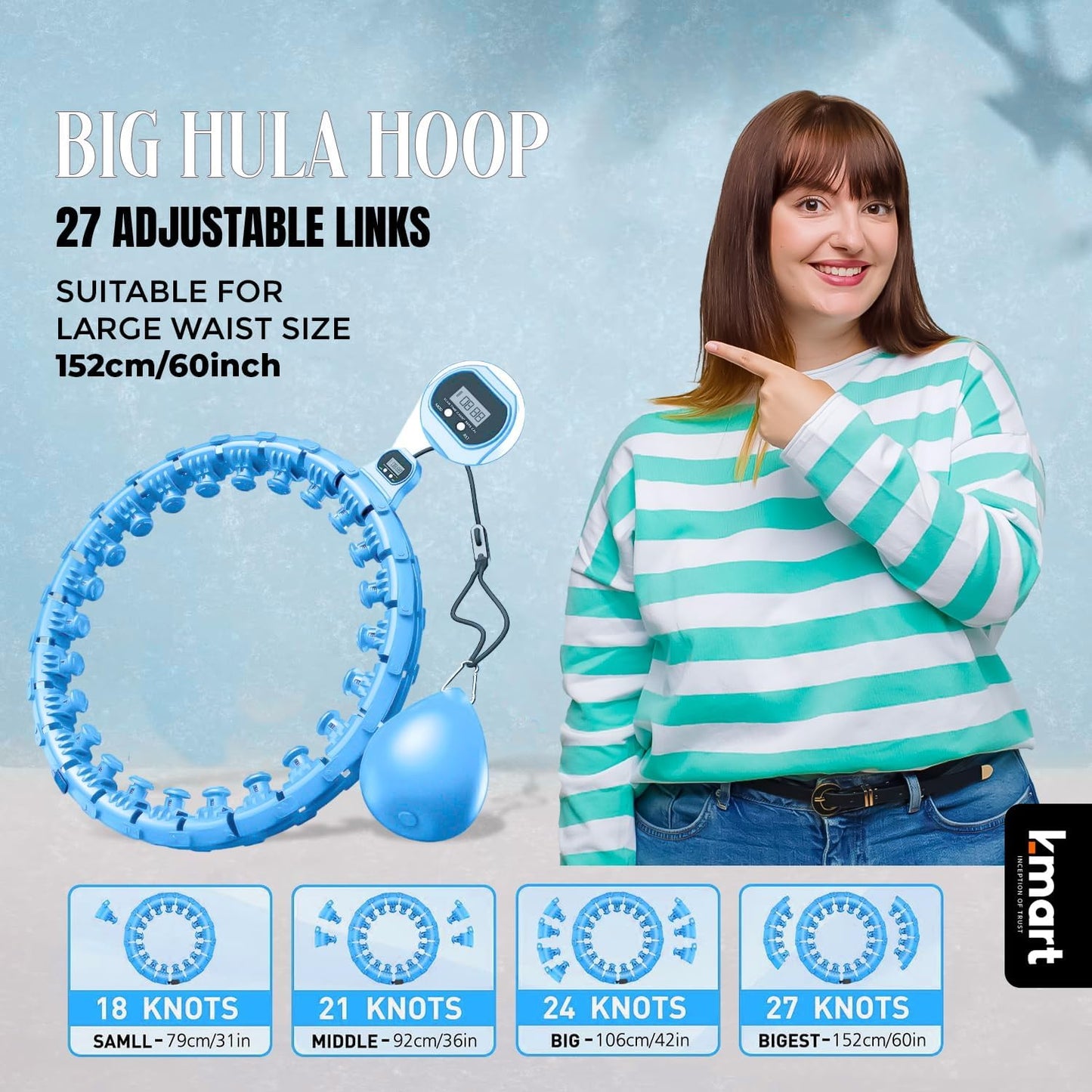 K-mart Blue Smart Hula Hoop with Weighted Ball with Counter