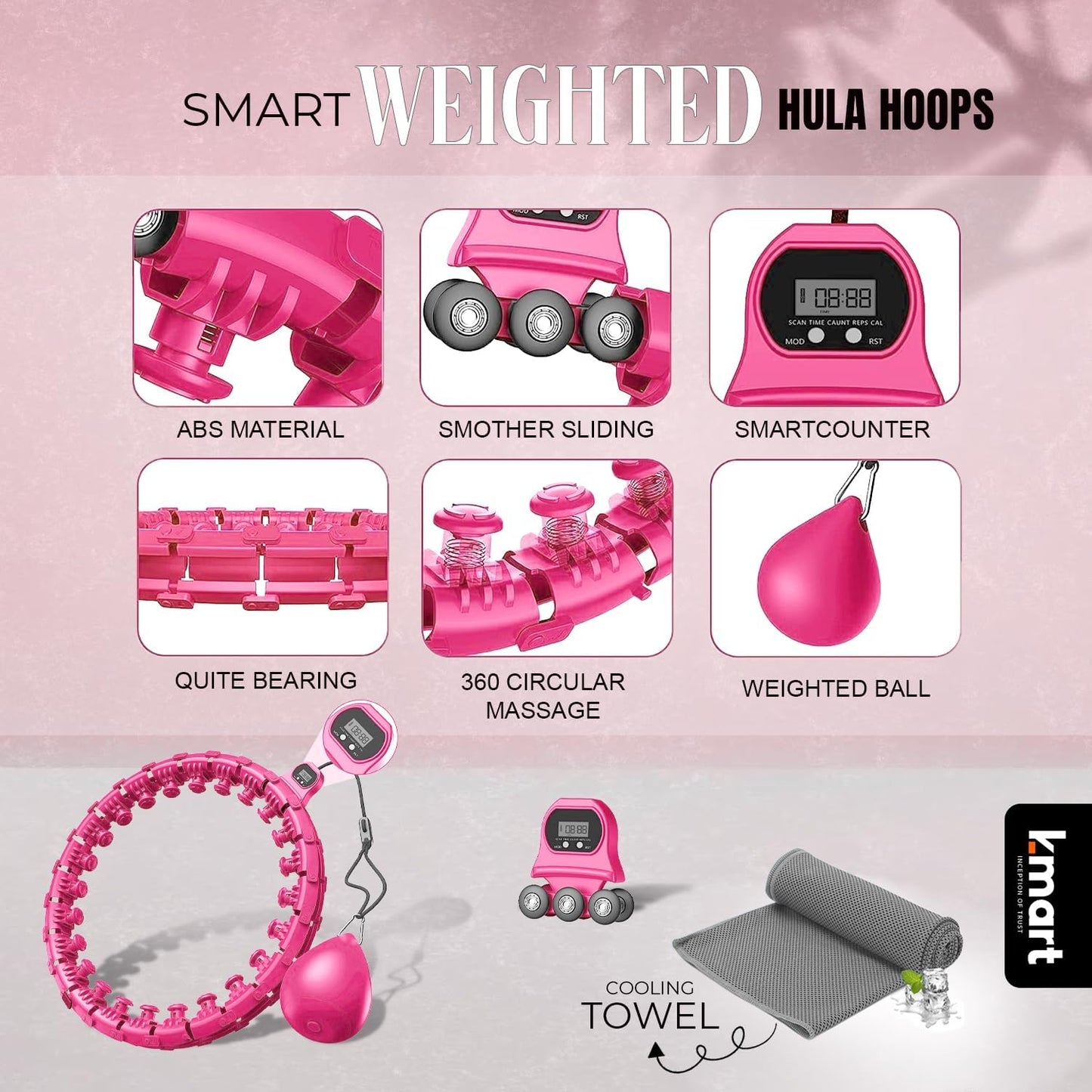 K-mart Pink Smart Hula Hoop with Weighted Ball with Counter